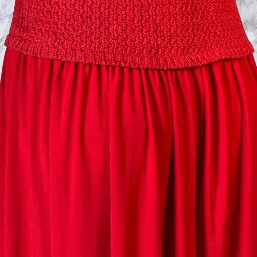 Zara Knit Bodice Midi Dress in Red